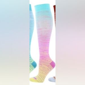 Womens Compression Knee High's,15-20mmHg,sz Large, Multi Color Stripe,1 New Pair
